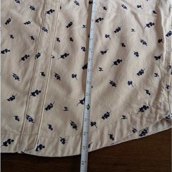 Frank & Oak Cream/White Floral Denim Button-up Long Sleeve Overshirt, size M - Picture 5 of 6